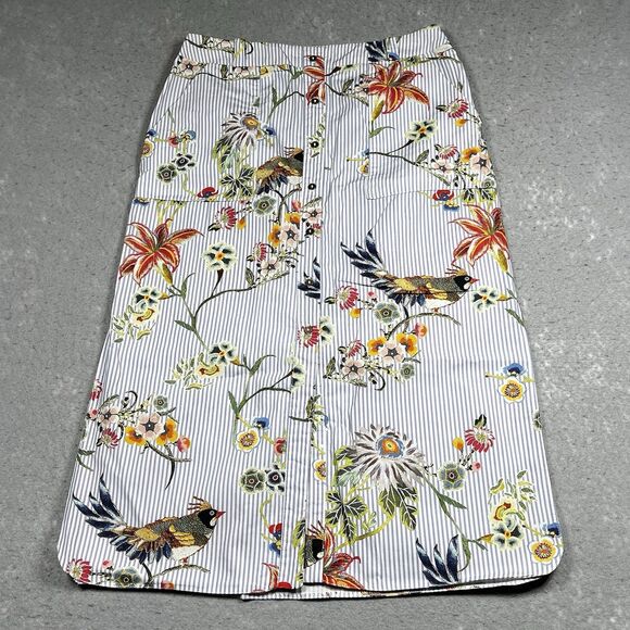 River Island Dresses & Skirts - River Island Midi Skirt Womens Size 10 Blue White Stripe Floral Pockets Slit